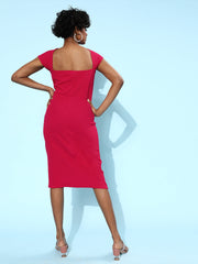 athena women bright fuchsia solid sweetheart neck dress 1