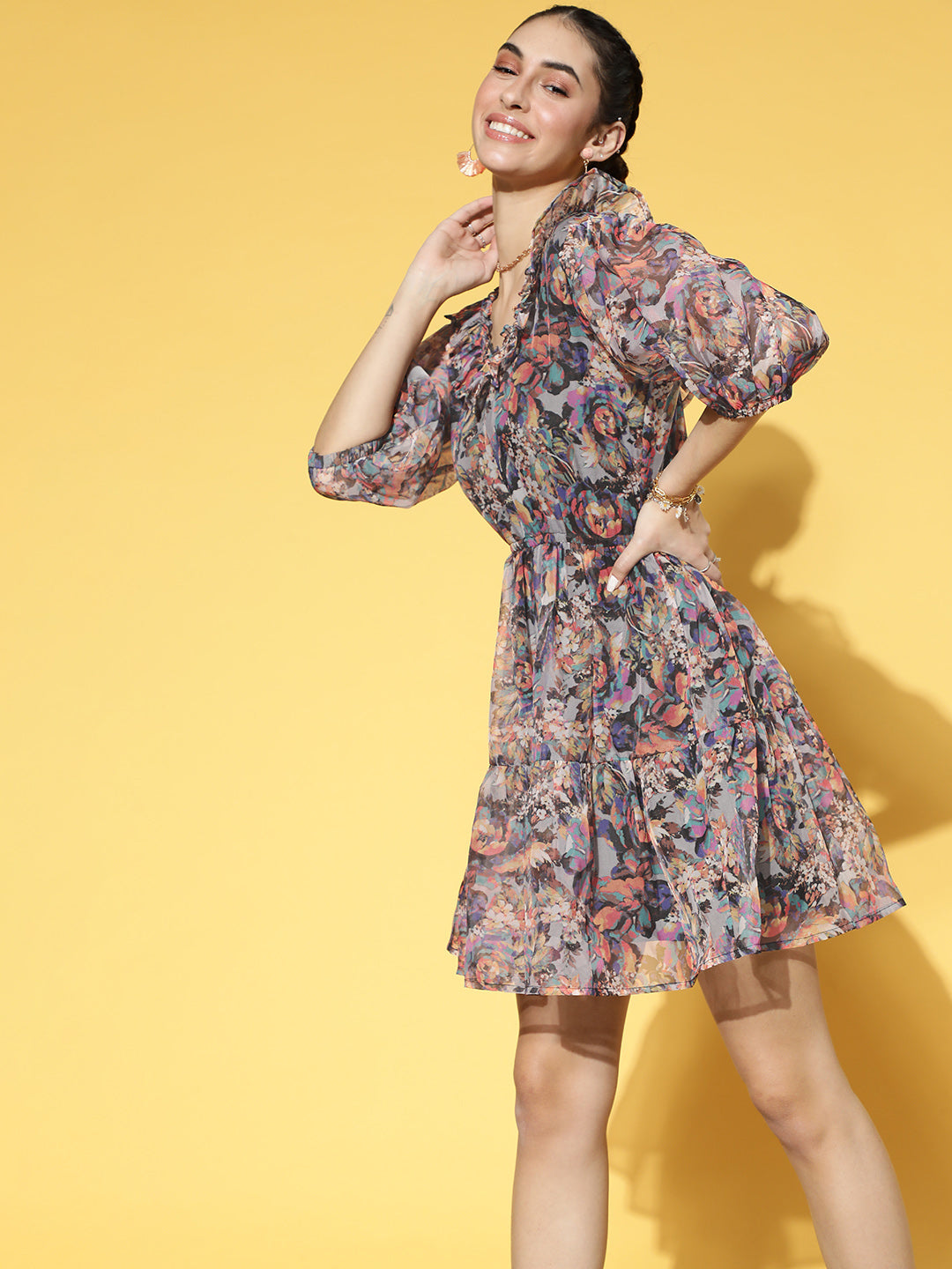 athena yellow ruffle organza dress