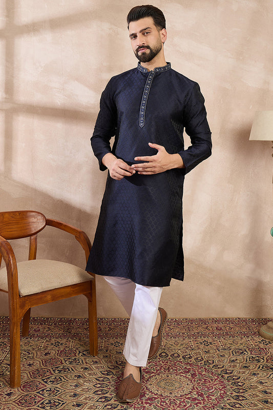 navy-blue-silk-blend-solid-woven-design-straight-kurta-with-trouser-mkset1853