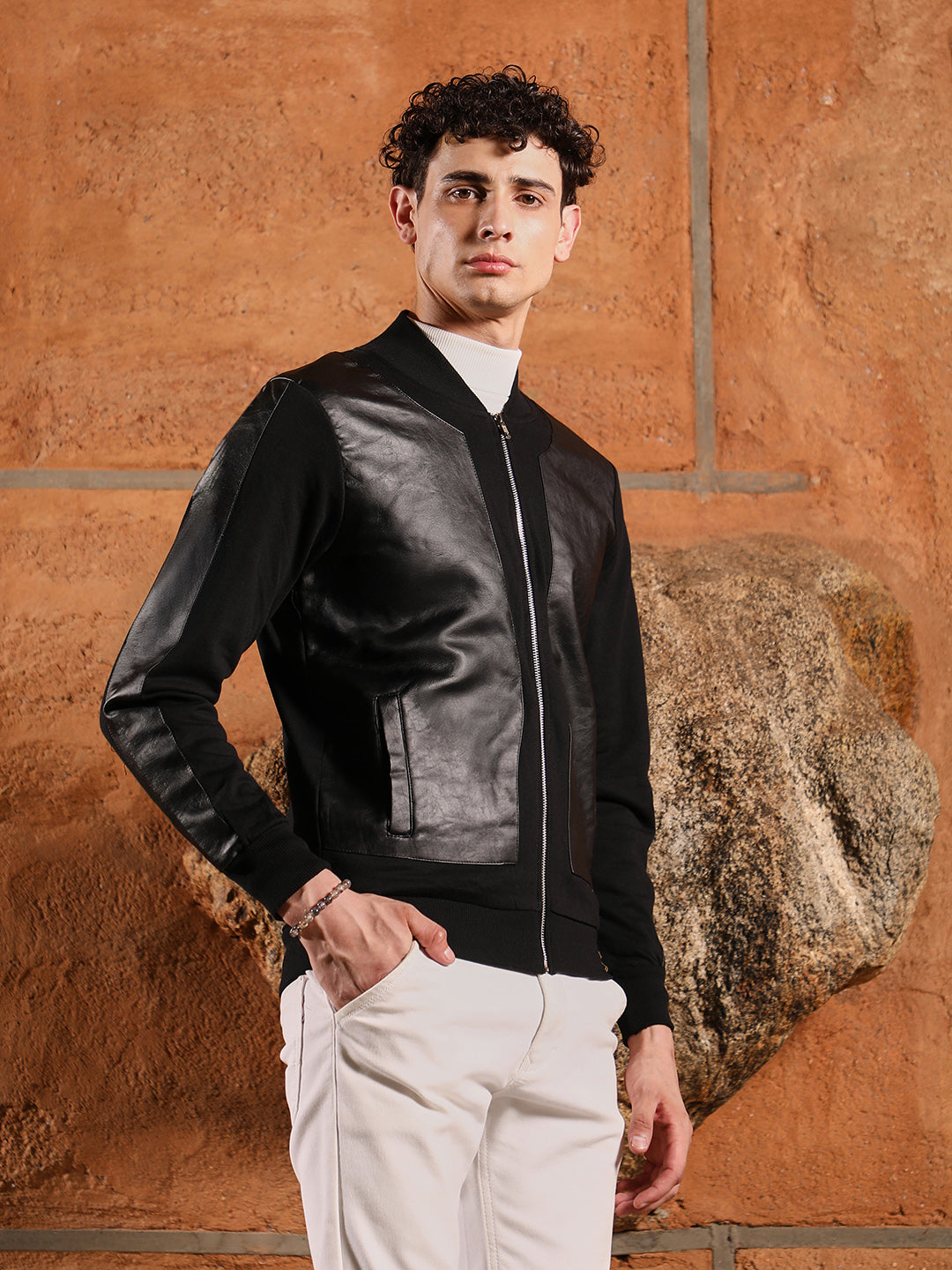 Mens Onyx Black Self Patch Bomber Jacket