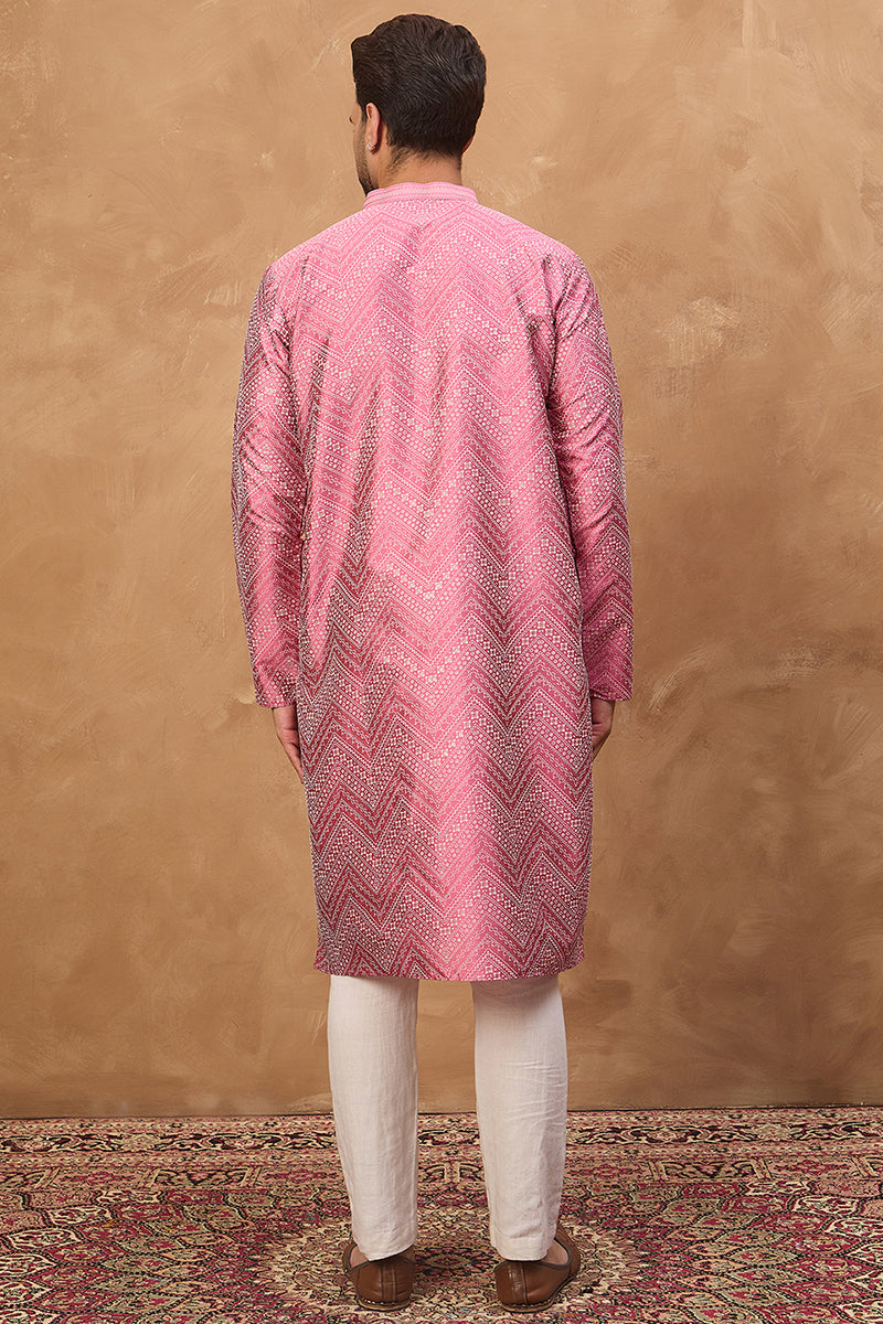 pink silk blend geometric printed straight kurta