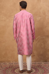 pink silk blend geometric printed straight kurta