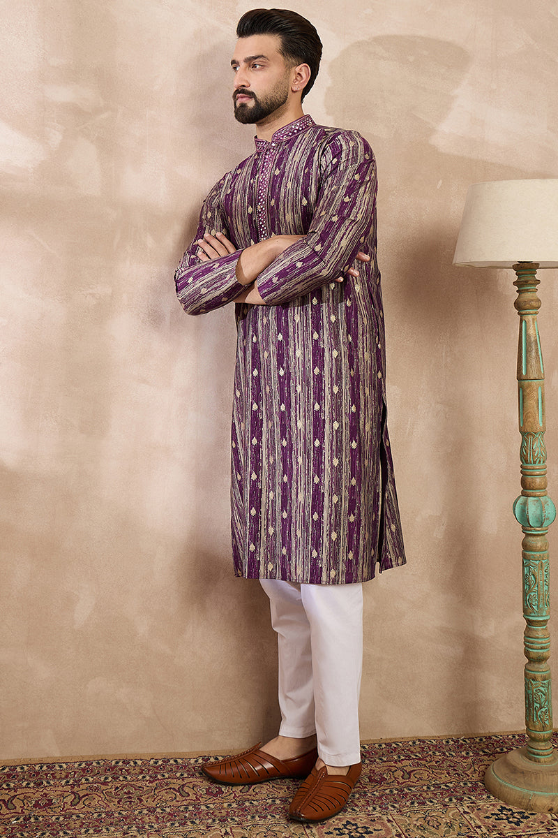 Purple Silk Blend Abstract Printed Straight Kurta MKU2008