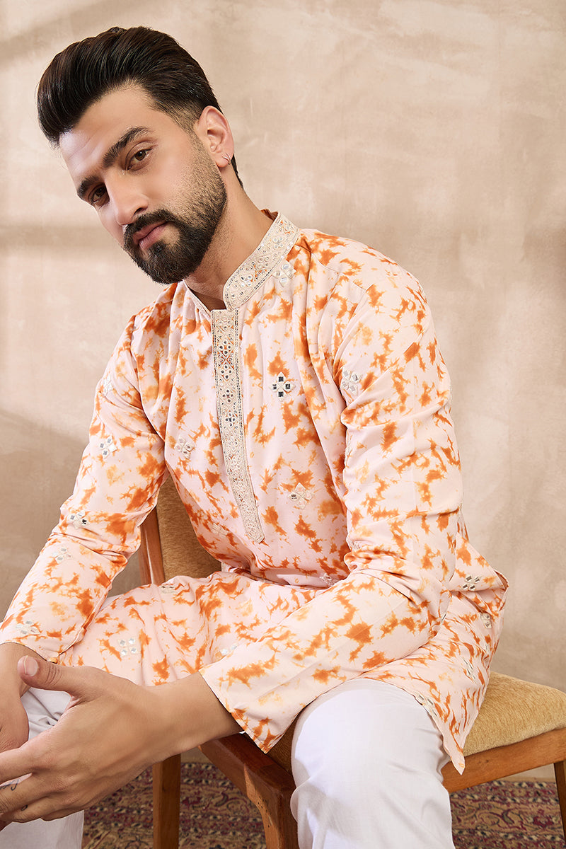 Orange Silk Blend Solid Embroidered Straight Kurta MKU2002