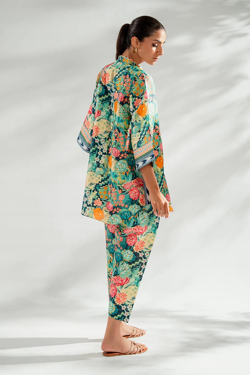 Women's Neck Embroidery Raw Silk Blend Co-Ords