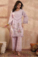 lavender pure cotton embroidered scalloped coord sets