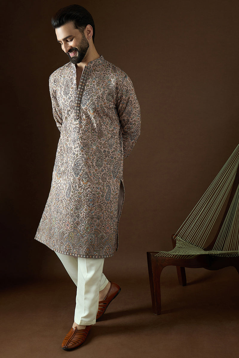 Multi Polyster Solid Embroidered Straight Kurta Sets MKSET1874