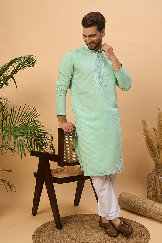 Blue Silk Blend Solid Embroidered Straight Kurta MKU1508