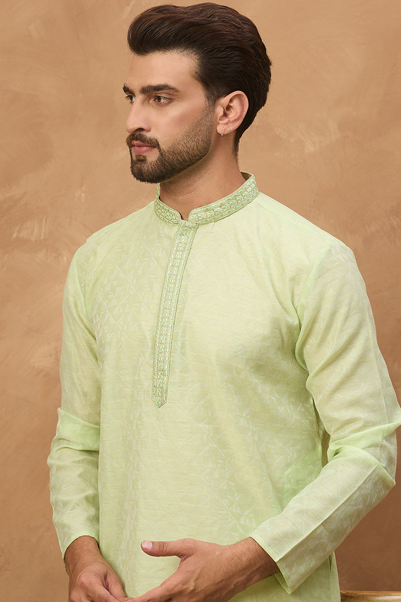 Green Silk Blend Solid Embroidered Straight Kurta MKU1451