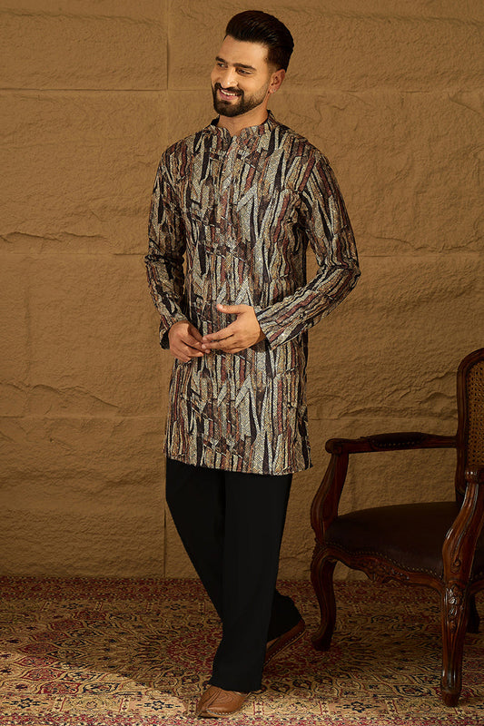 black viscose rayon abstract printed straight kurta with trouser
