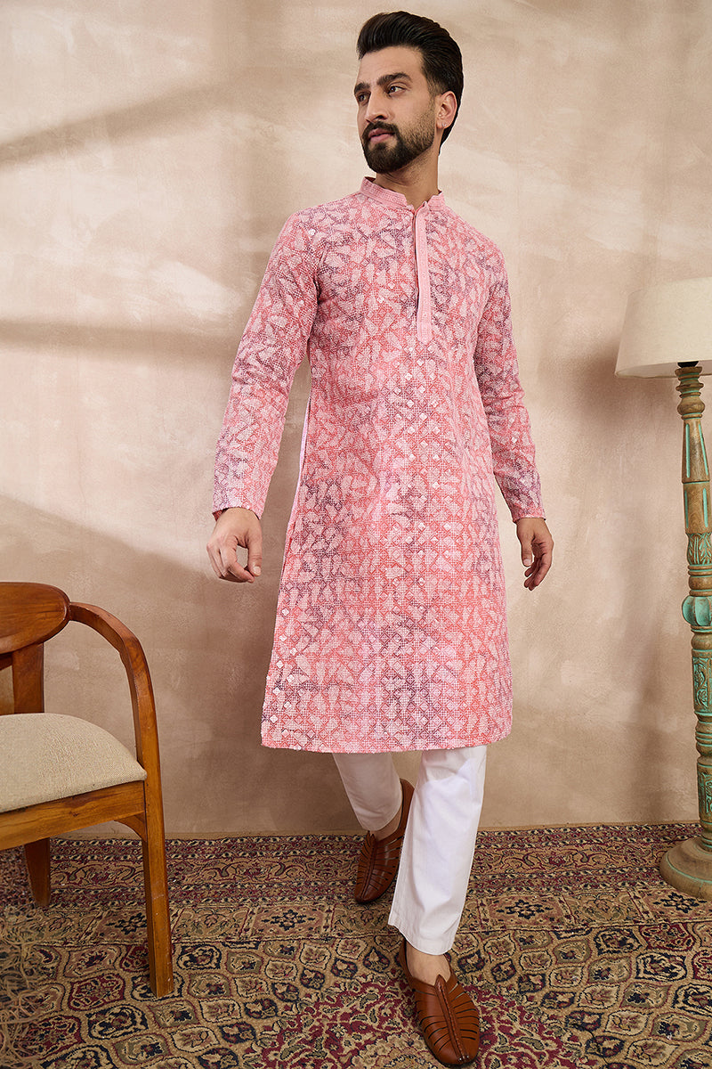 Pink Viscose Rayon Ethnic Motifs Embroidered Straight Kurta MKU1654