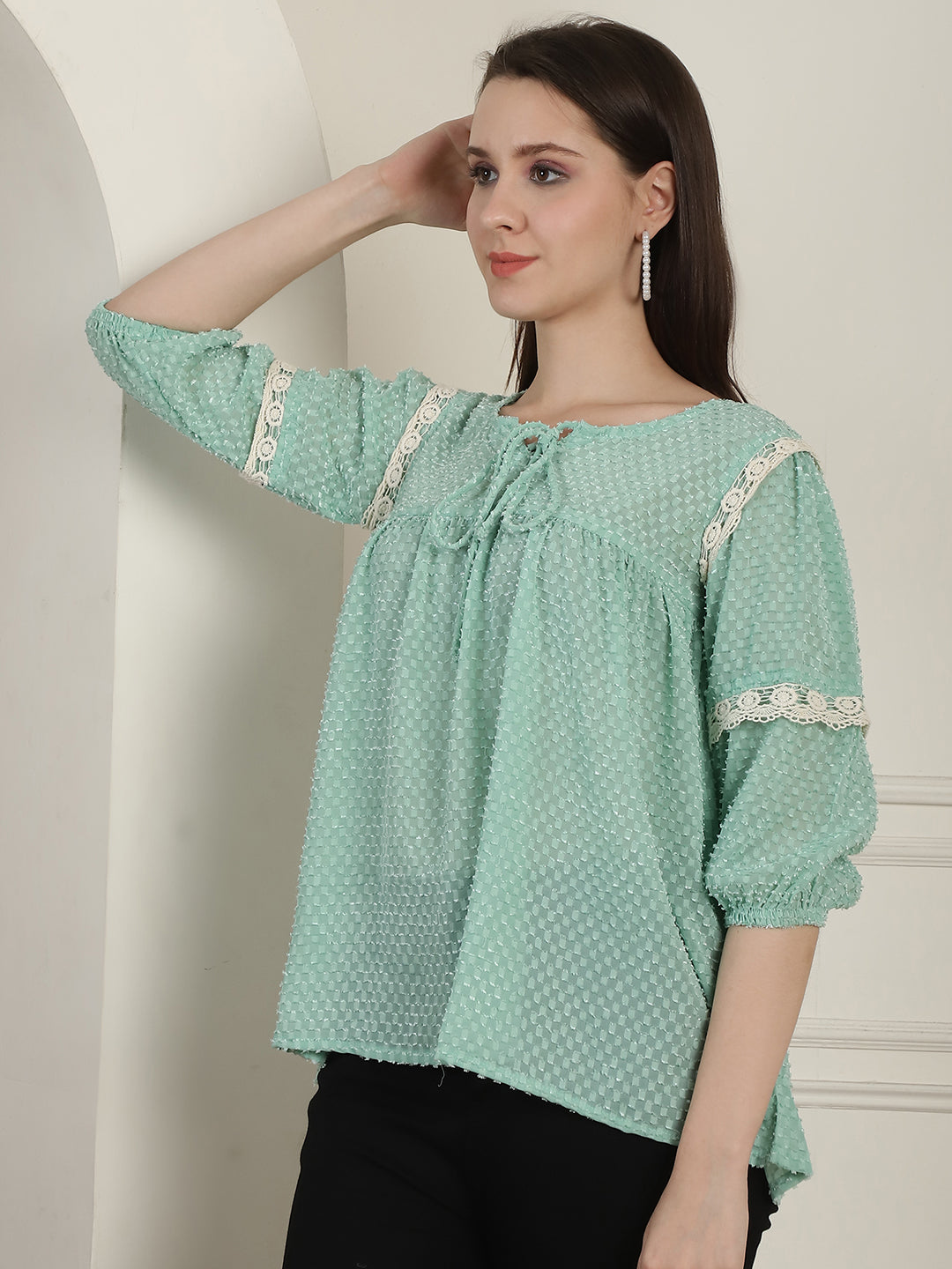 Green Peplum Womens Top