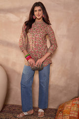 green cotton floral printed top 