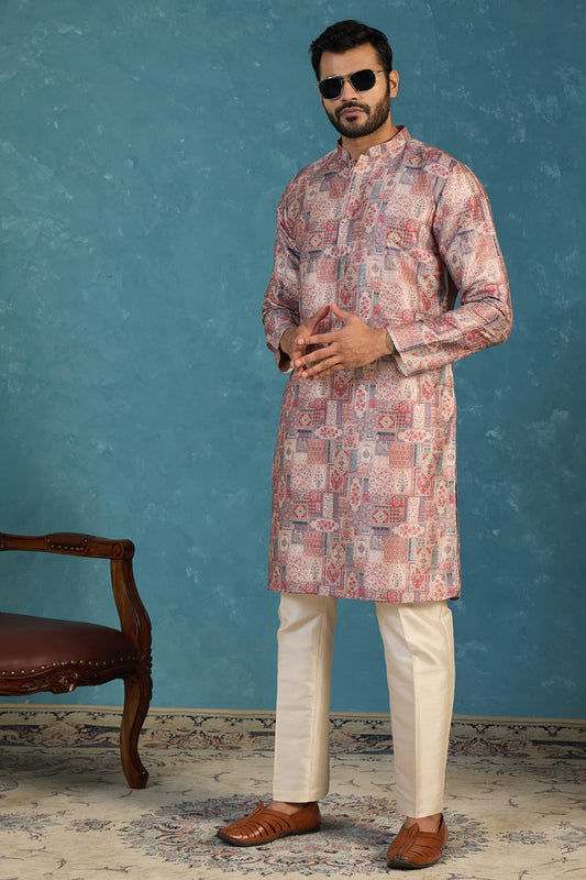 Multi Silk Blend Printed Straight Kurta With Trousers MKSET1939