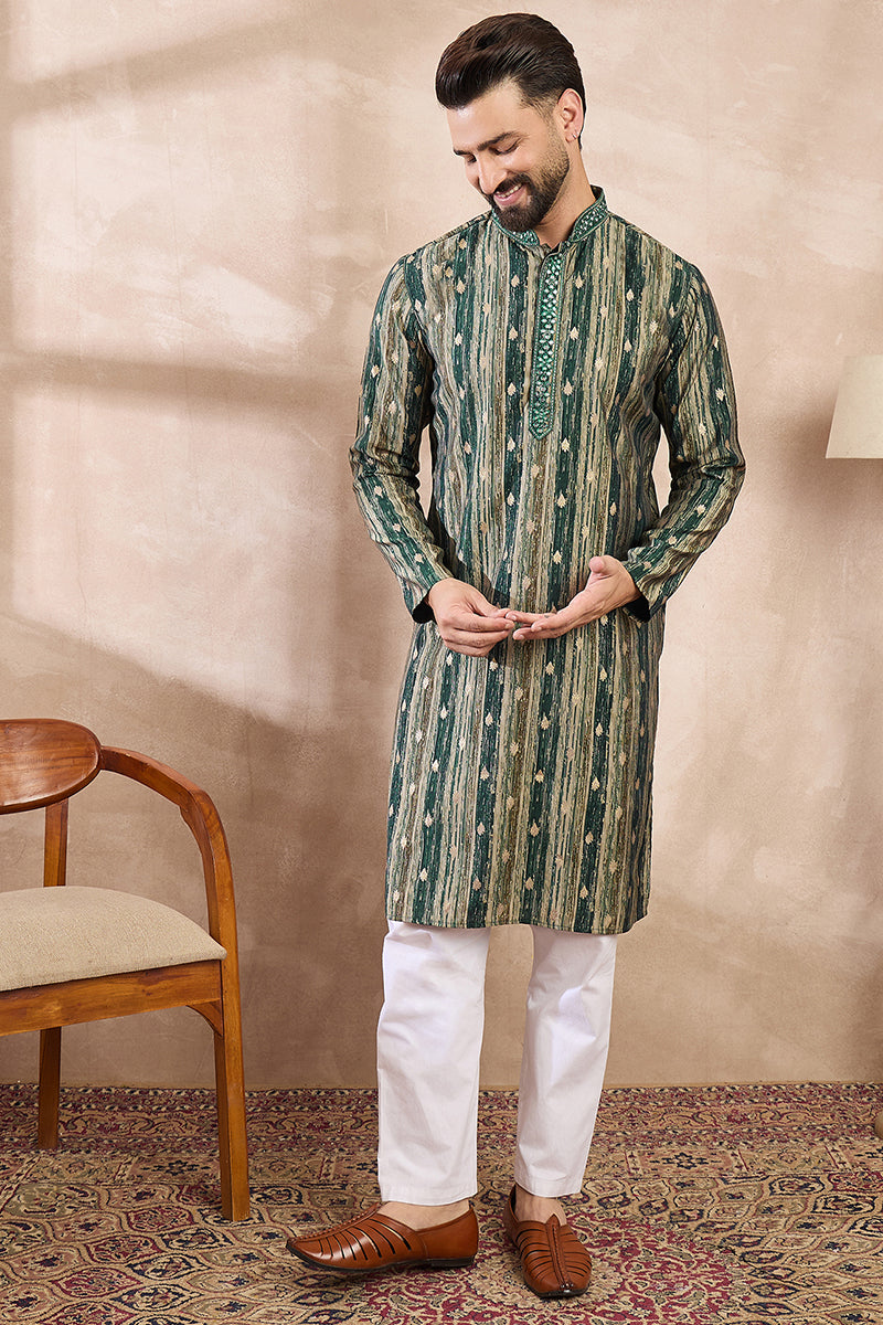 Green Silk Blend Abstract Printed Straight Kurta MKU2007