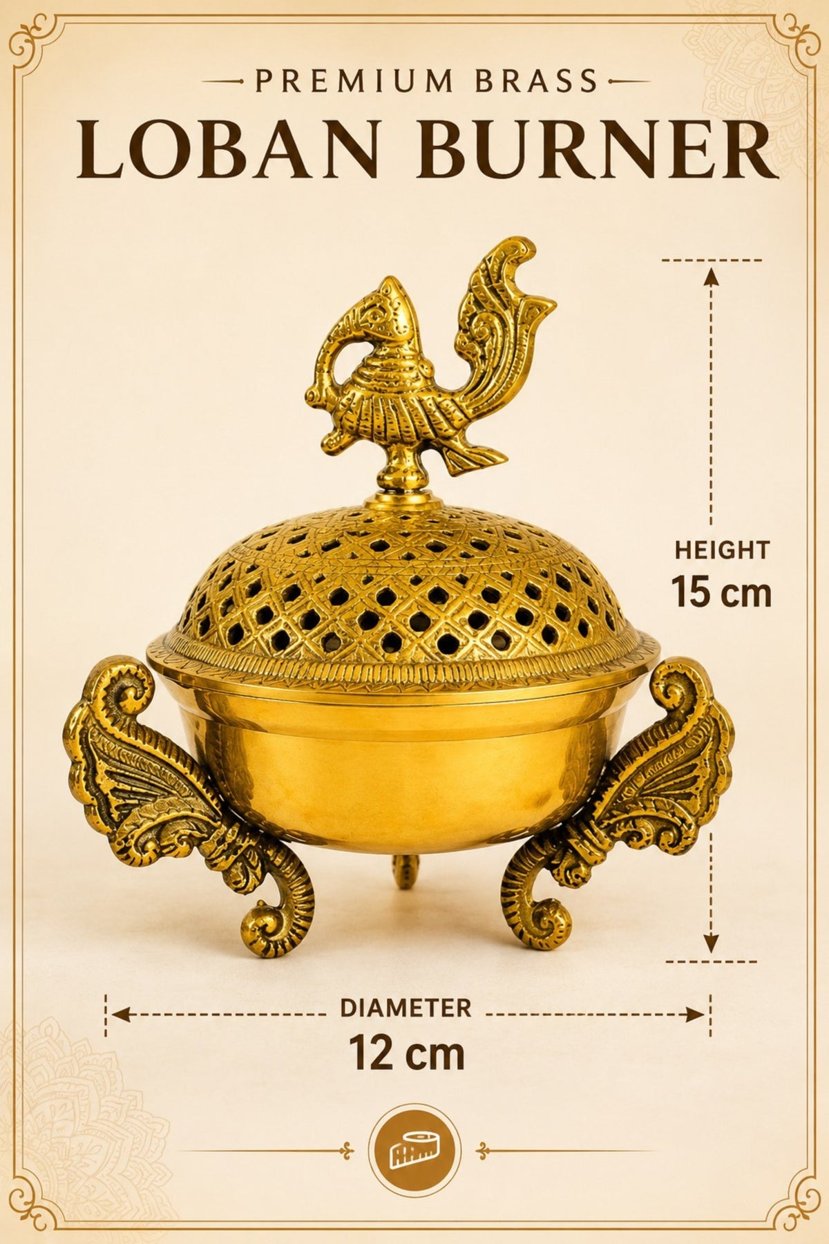 premium brass loban burner with peacock top handcrafted brass dhoop dani for loban sambrani cups dhoop bakhoor resin incense decorative pooja dhuni burner for home temple meditation
