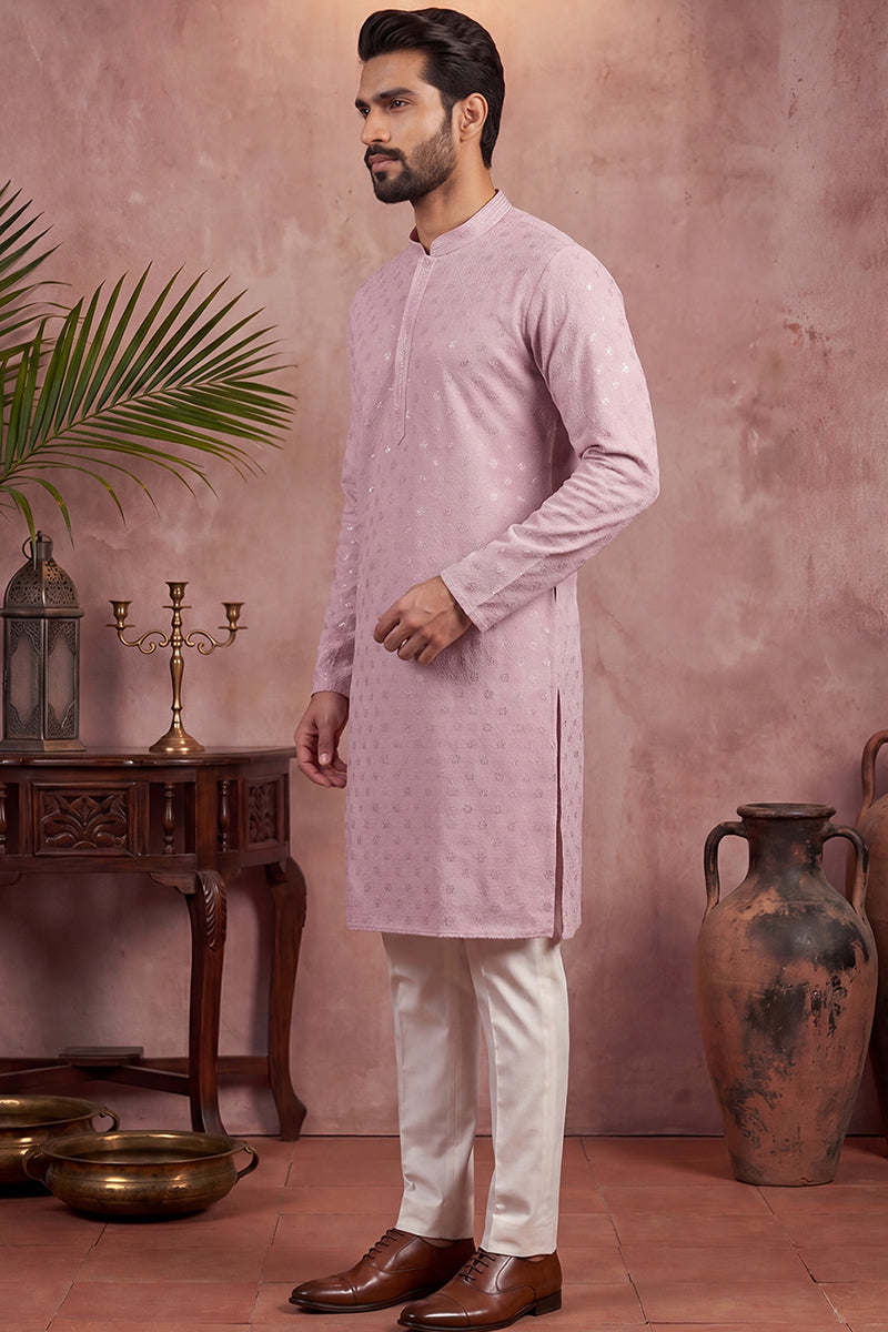 Purple Viscose Rayon Solid Embroidered Straight Kurta with Trouser MKSET1583