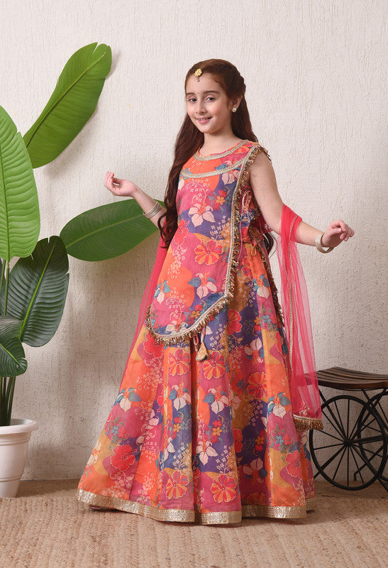 Indi Loom Couture Girls Multi Floral Printed Lehenga Choli with Net Dupatta ILLCD46