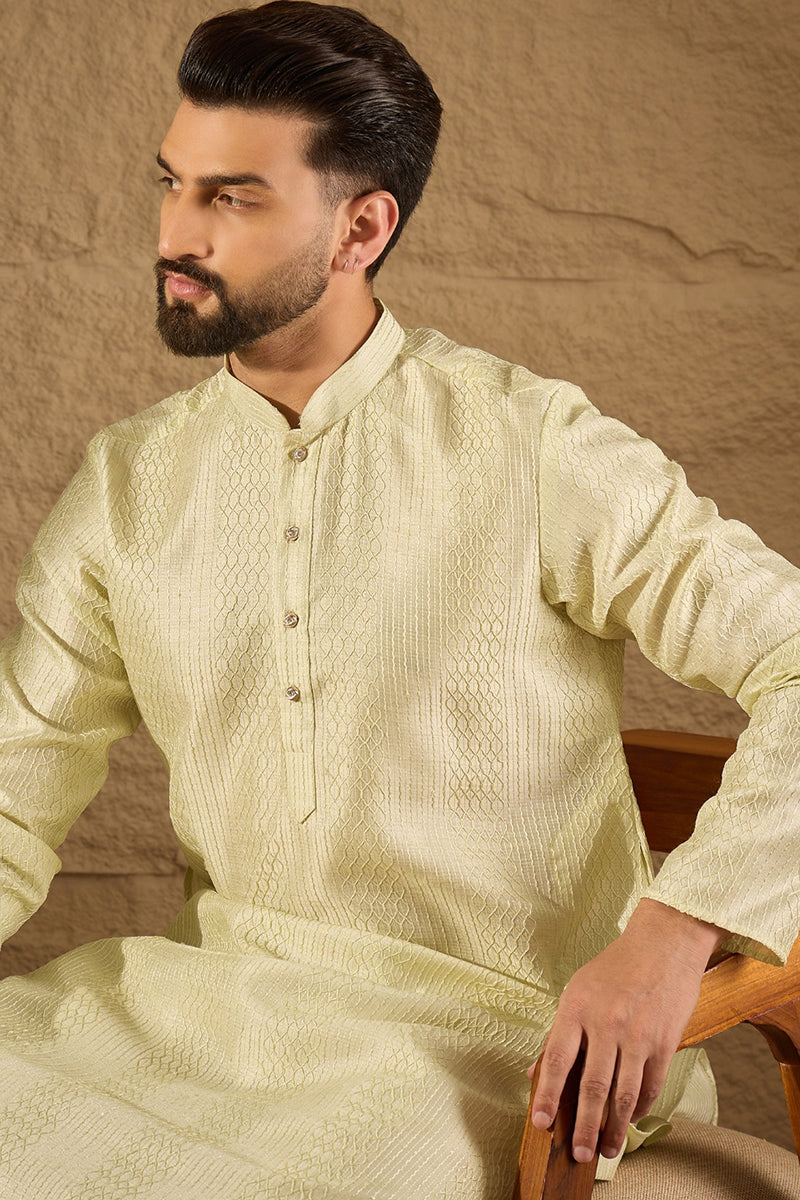 green silk blend solid embroidered straight kurta with trouser