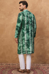 green silk blend shibori embroidered straight kurta