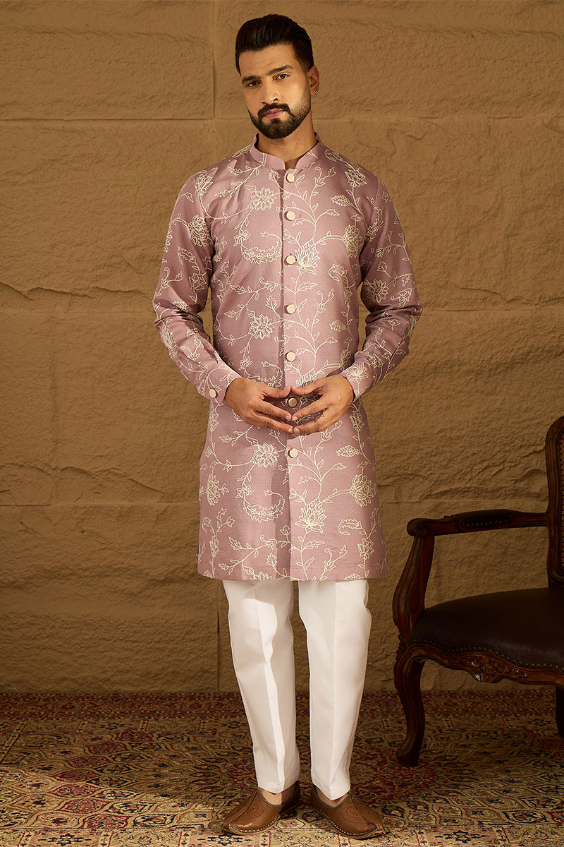 Lavender Viscose Rayon Solid Embroidered Straight Kurta MKU1704