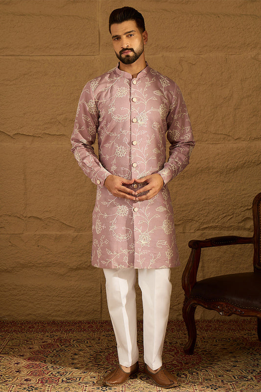 Lavender Viscose Rayon Solid Embroidered Straight Kurta MKU1704