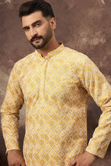 yellow viscose rayon solid embroidered straight kurta with trouser