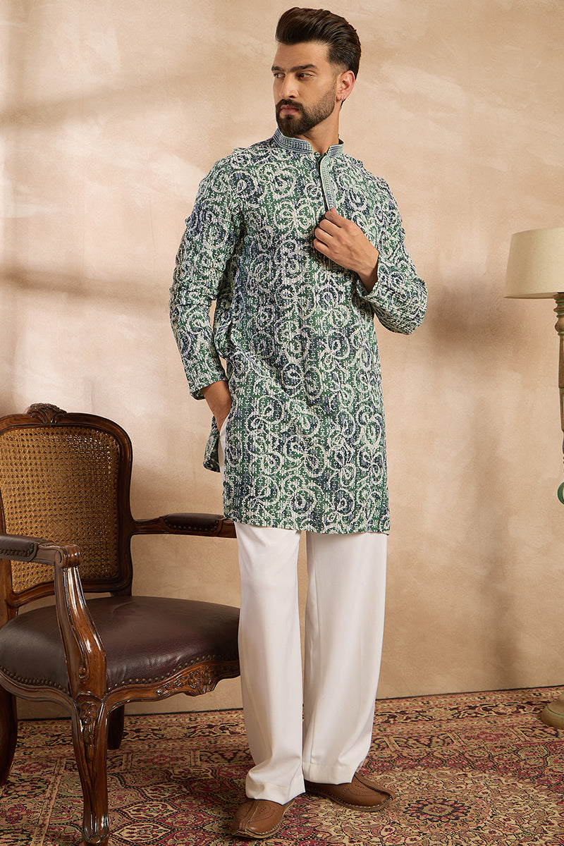 Green Viscose Rayon Batik Embroidered Straight Kurta MKU1718