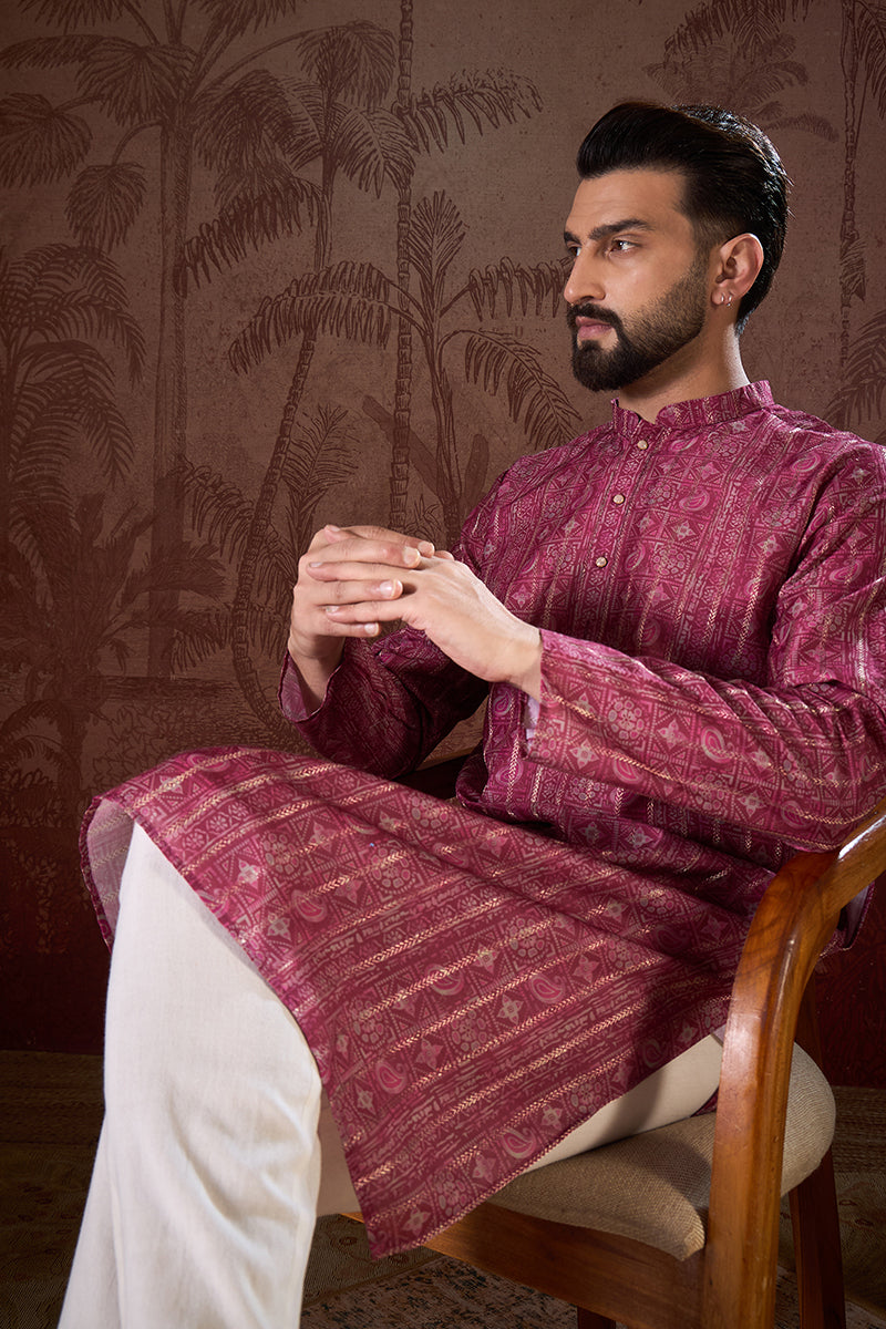 Maroon Silk Blend Ethnic Motifs Printed Straight Kurta MKU1928