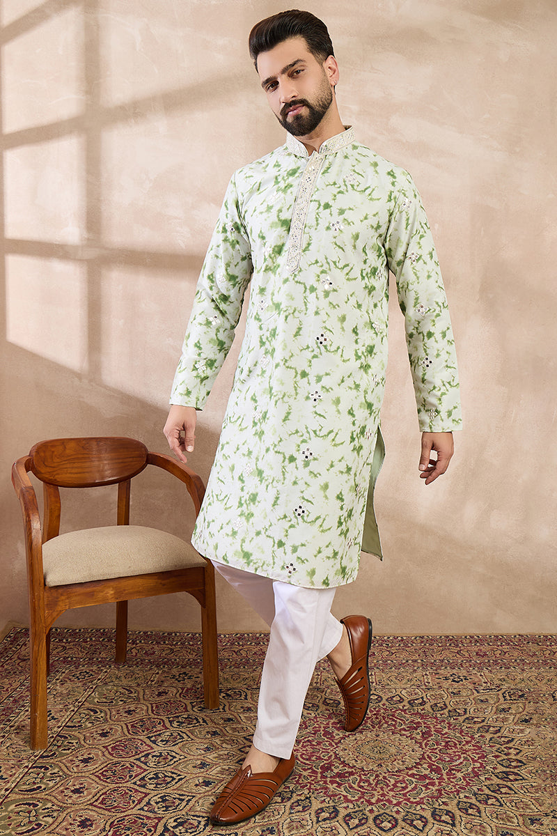 Green Silk Blend Solid Embroidered Straight Kurta With Trouser MKSET2003