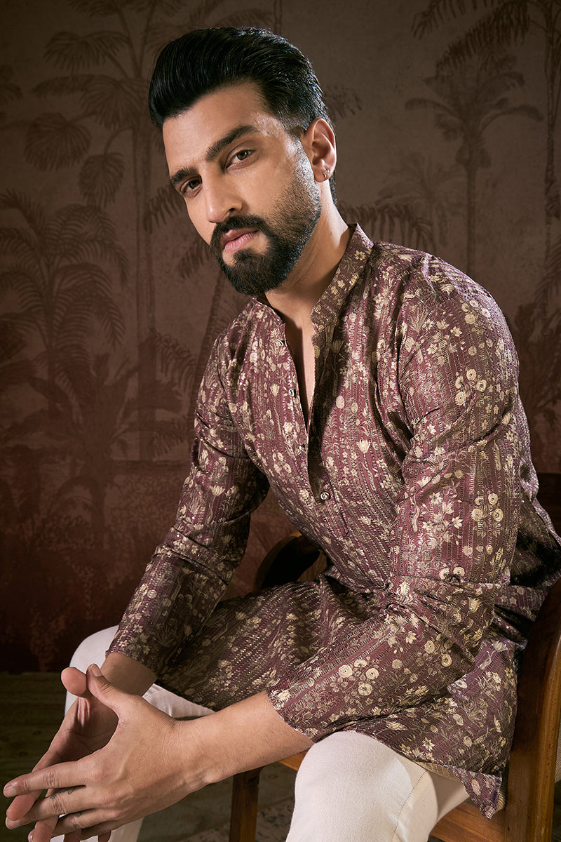 Mauve Silk Blend Floral Printed Straight Kurta MKU1932