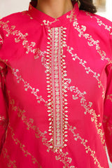 pink silk blend floral printed straight kurta trousers with dupatta