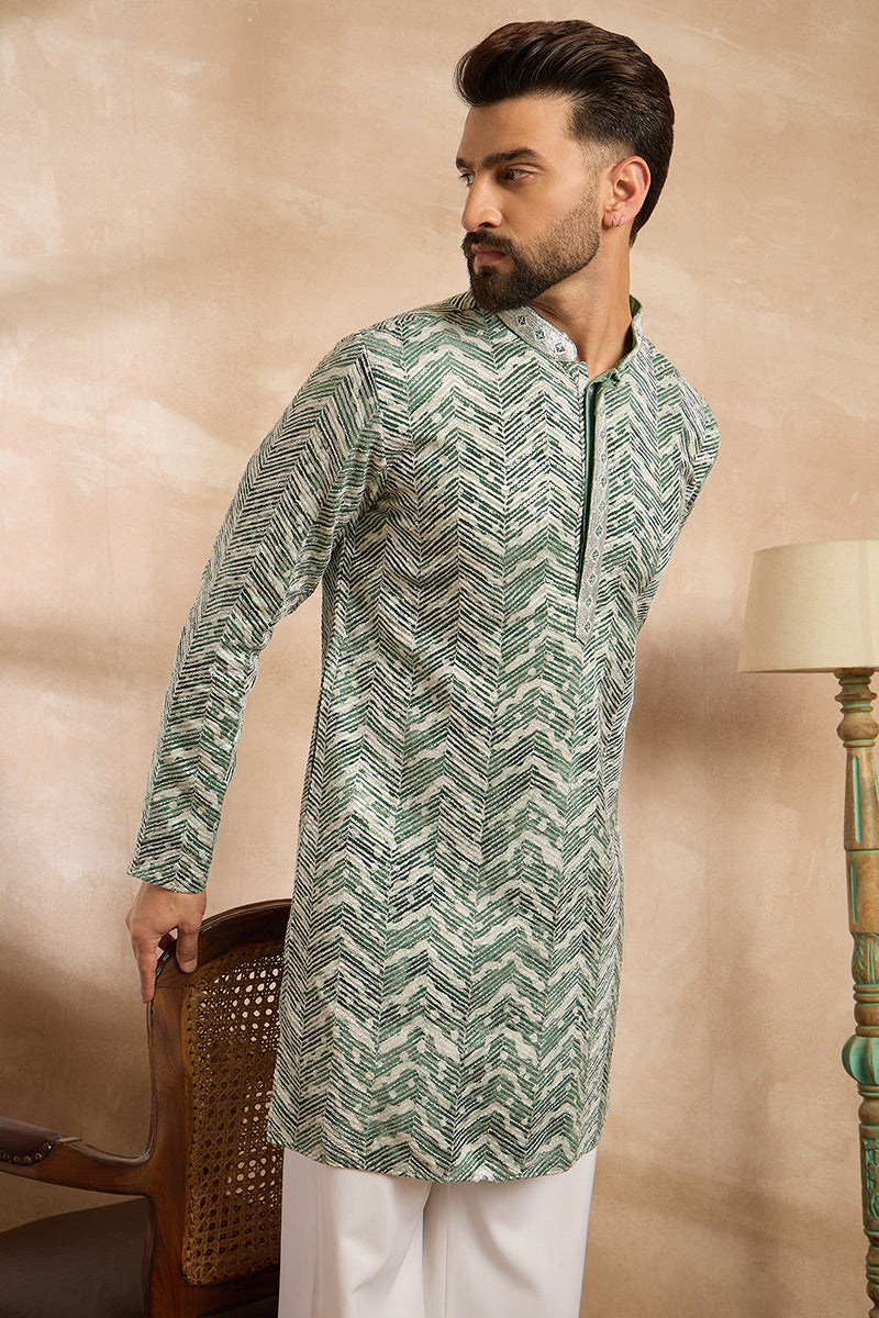 Green Silk Blend Solid Embroidered Straight Kurta With Trouser MKSET1664