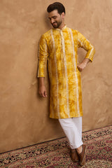 yellow silk blend shibori embroidered straight kurta