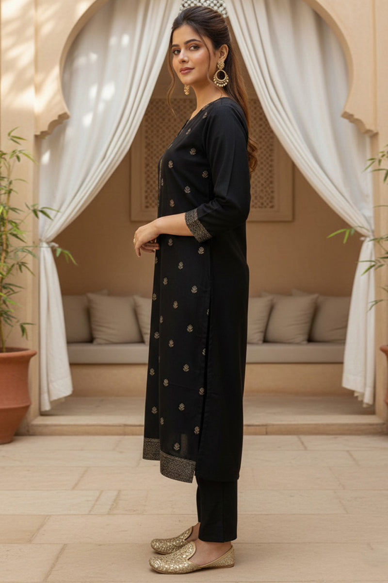black silk blend ethnic motifs stoning straight kurta trouser with dupatta 