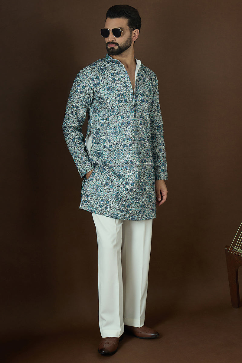 White Polyster  Solid Embroidered Straight Kurta Sets MKSET1868