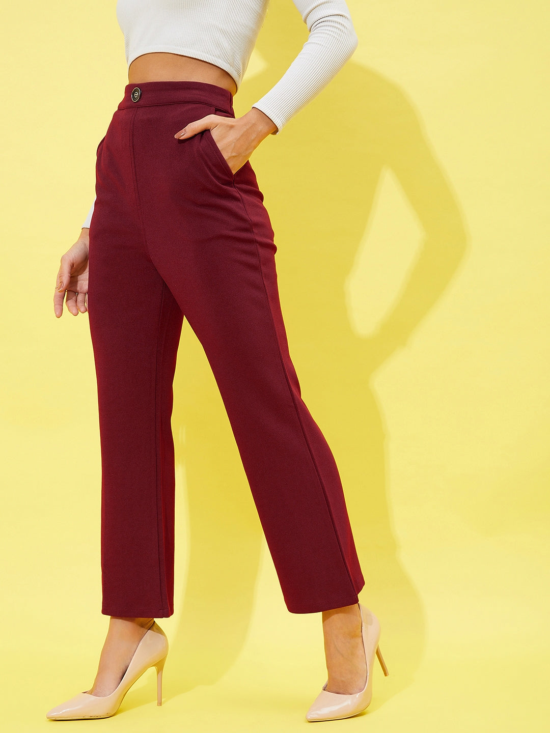 athena women comfort high rise plain parallel trousers