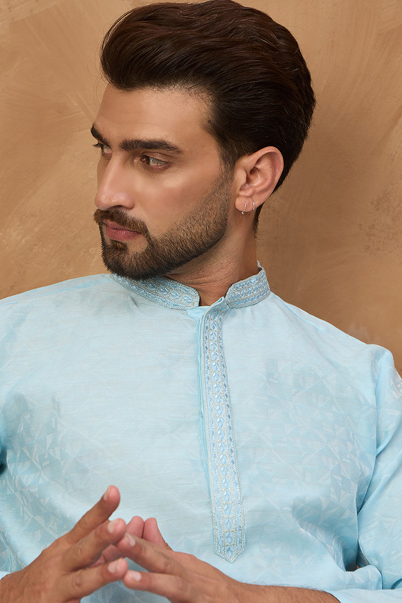Blue Silk Blend Solid Embroidered Straight Kurta MKU1452