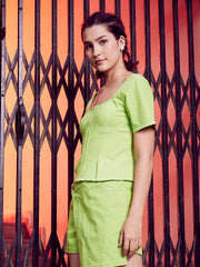 athena lime green square neck cotton canvas regular top