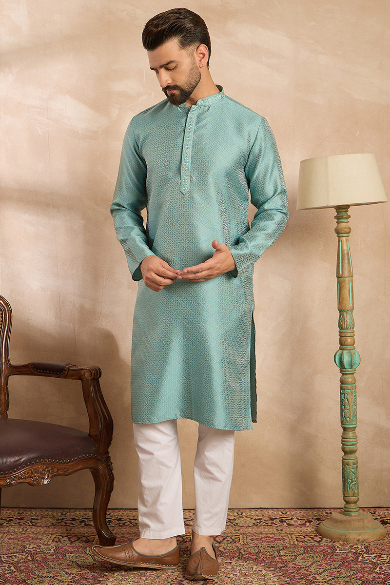 Green Polyester Solid Embroidered Straight Kurta MKU1735