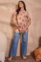 pink silk blend floral printed top 