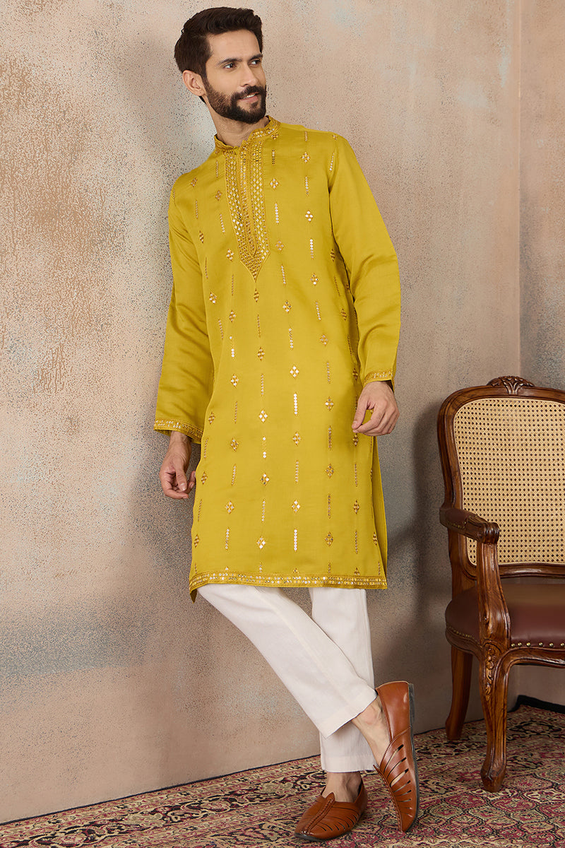 ethnic-bay-men-yellow-silk-blend-solid-embroidered-kurta-with-trouser-mkset2415