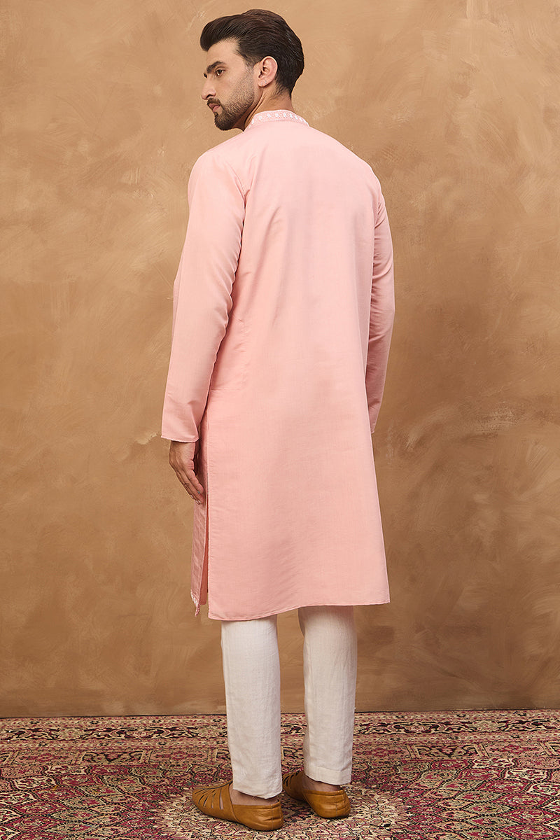 Peach Silk Blend Solid Solid Straight Kurta MKU1506