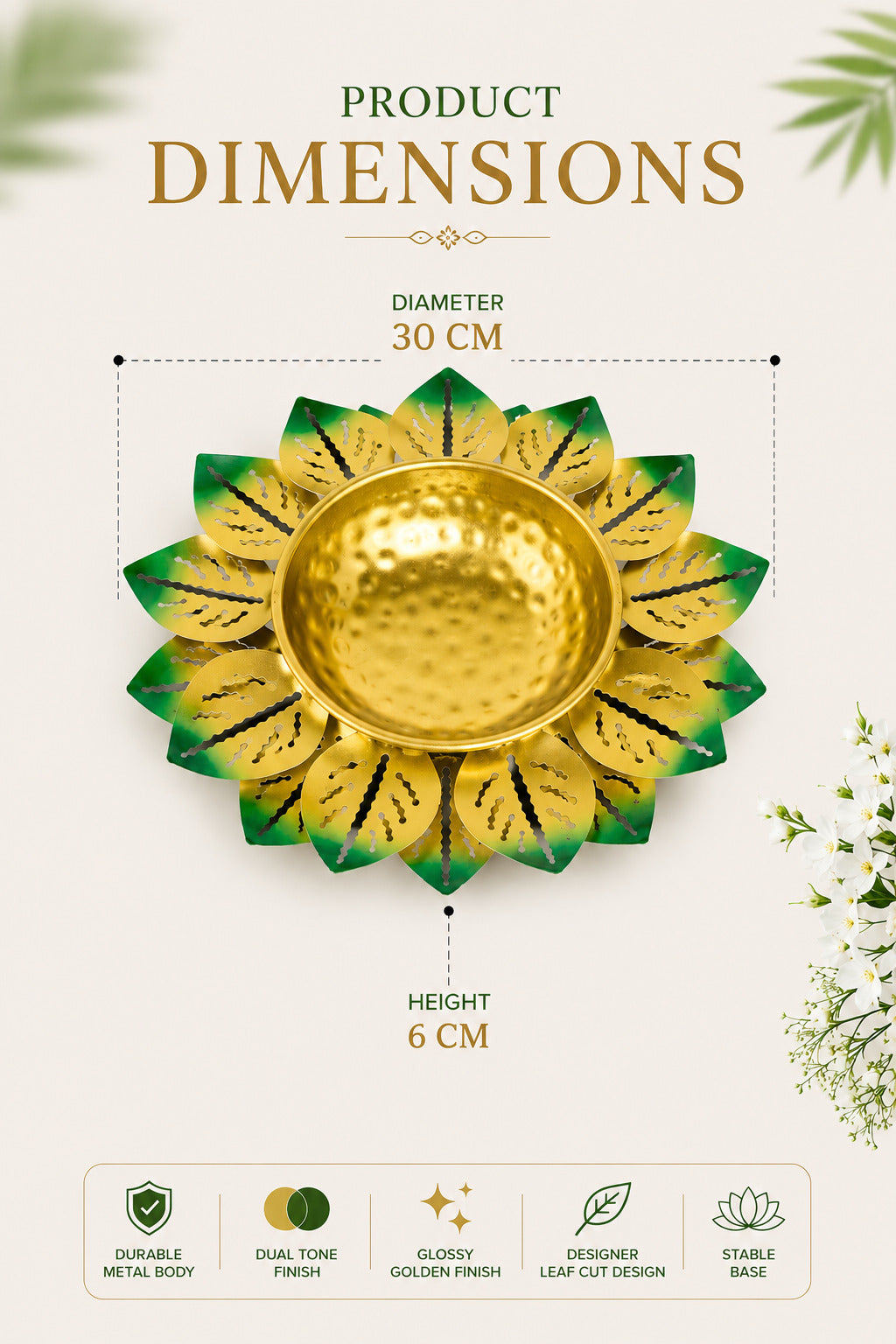 decorative lotus metal urli bowl set for floating flowers candles designer festival home decor set of 3 green gold copy