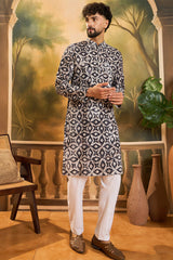 blue pure cotton batik embroidered straight kurta with trouser