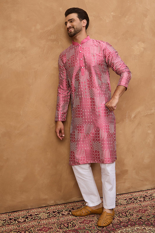 Pink Silk Blend Geometric Printed Straight Kurta MKU1526