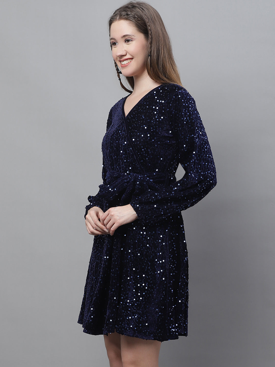 Womens Sequin Velvet A Line Dress