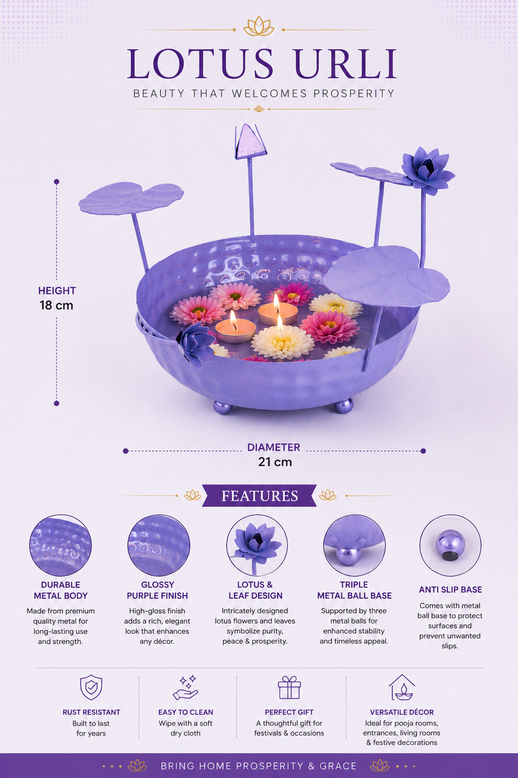 galvanized metal urli bowl for floating flowers candles decorative urli with lotus stems for home festival decor pink copy