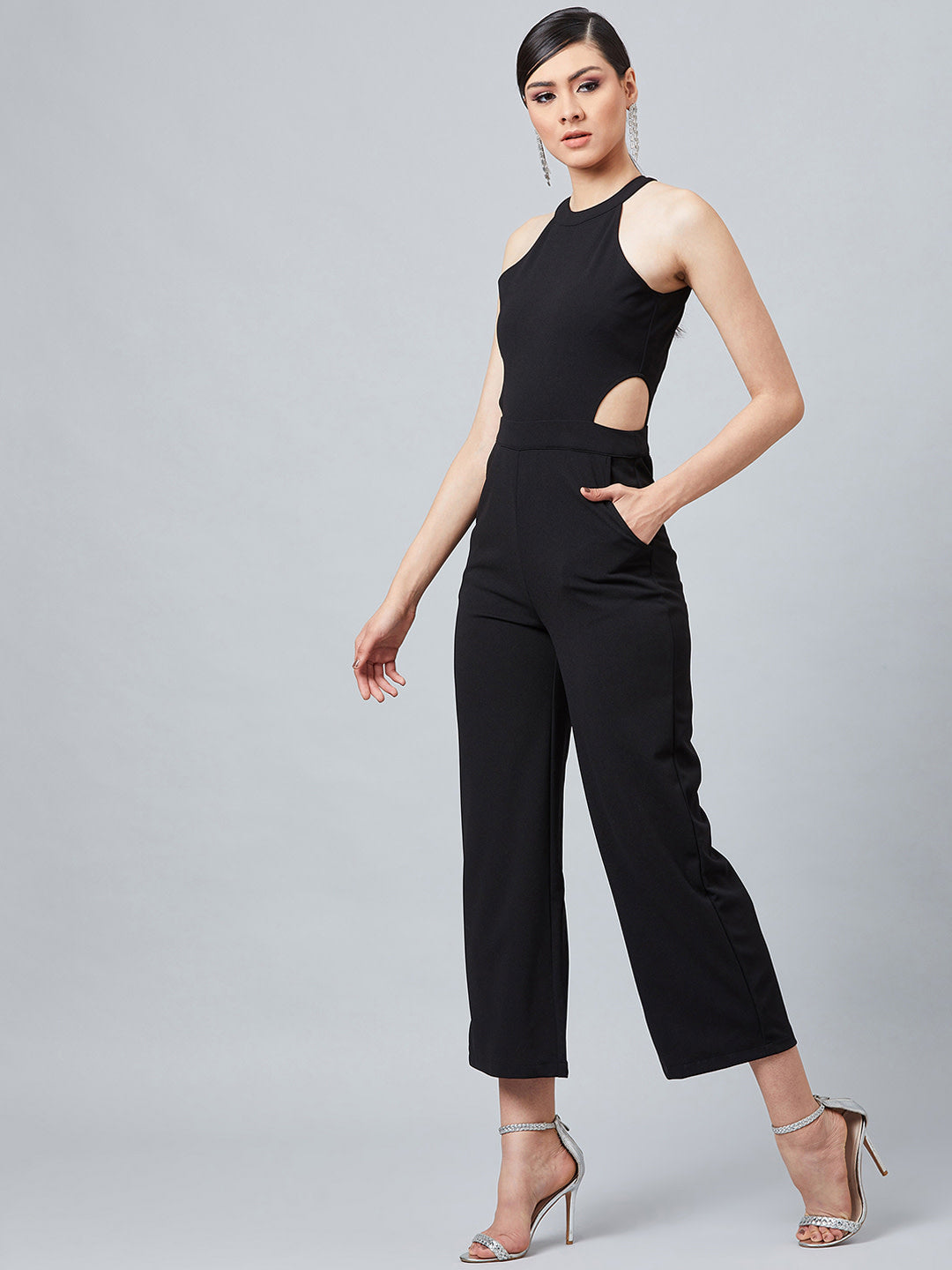 athena women black solid basic jumpsuit 1