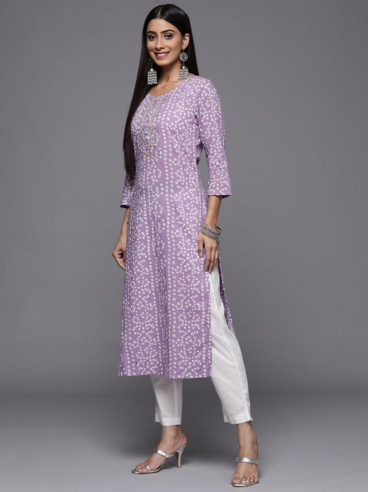 Varanga - Lavender Bandhani Print Embroidered Kurta Only